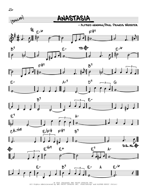 Anastasia - Paul Francis Webster and Alfred Newman, Alfred Newman, Paul Francis Webster (Real Book - Melody-Chords)