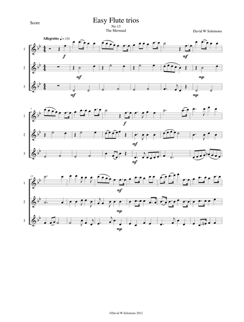 The Mermaid for flute trio (Arr. David Warin Solomons) - Traditional (Woodwind Ensemble)