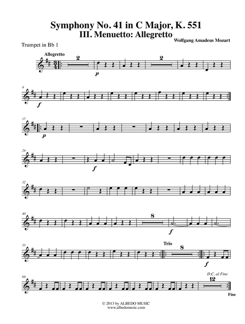 Mozart Symphony No. 41, Jupiter, Movement III - Trumpet in Bb 1 (Transposed Part), K. 551 (Arr. Doug Clyde) - Wolfgang Amadeus Mozart (Trumpet Solo)