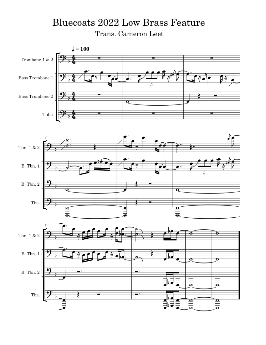 2022 Show Bluecoats "Riffs and Revelations" Low Brass Feature Sheet