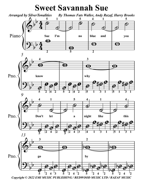 Sweet Savannah Sue (Arr. Silver Tonalities) - Chris Barber's Jazz Band (Easy Piano)