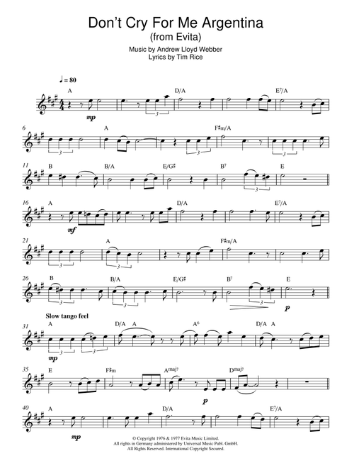 Don't Cry For Me Argentina (from Evita) - Madonna (Alto Sax Solo)