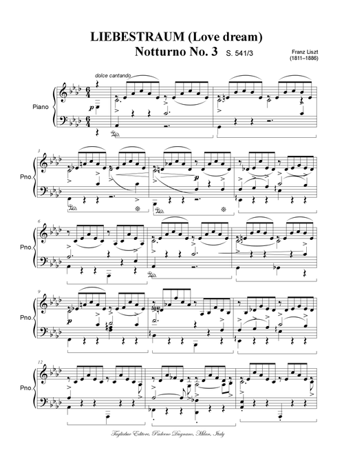 F. Liszt, LIEBESTRAUM (Love dream). Notturno No. 3. Arr. for Violin and Piano. With Parts (Arr. Renato Tagliabue) (Violin Solo)