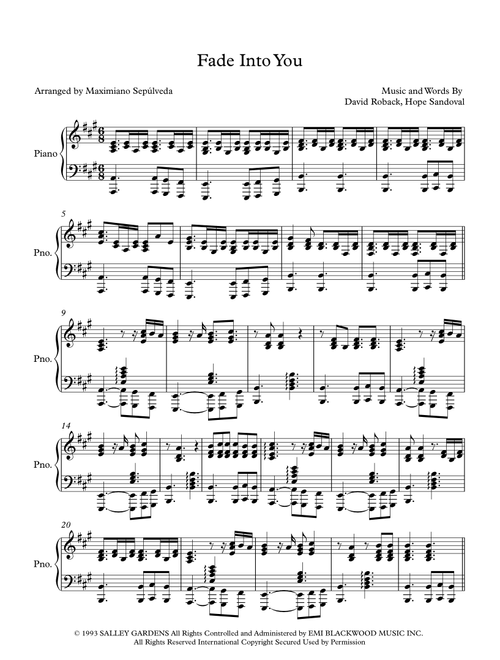 Fade Into You (Arr. Maximiano Sepúlveda) - Hope Sandoval, David Roback (Piano Solo)