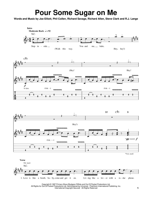 Pour Some Sugar On Me - Def Leppard (Guitar Tab Play-Along)