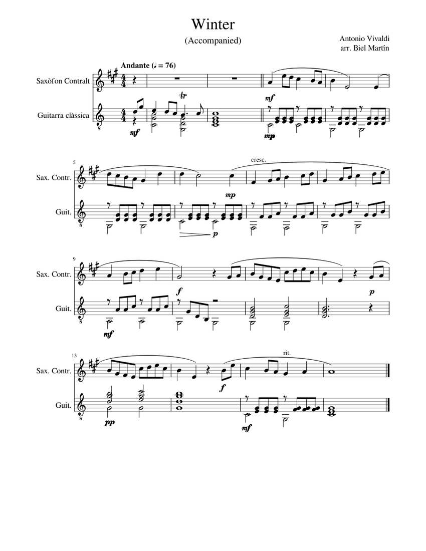 Winter duet alto saxophone classical guitar Sheet music for Saxophone alto Guitar Mixed Duet Musescore