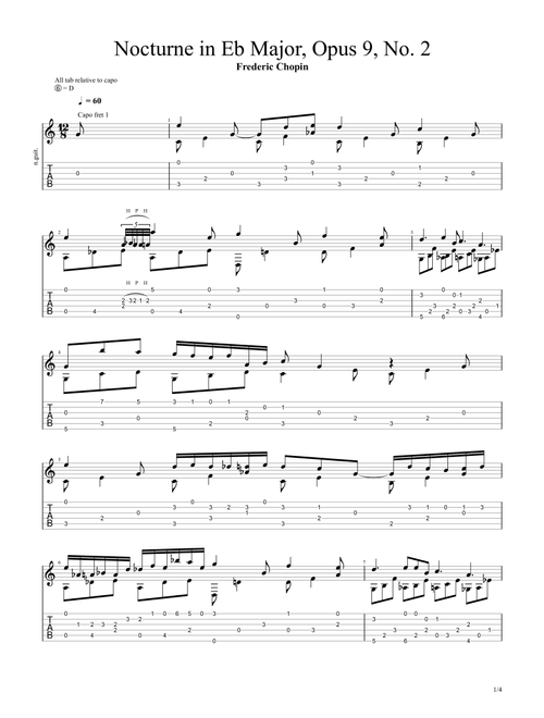 Nocturne in E-flat major, Op. 9, No. 2 (Frederic Chopin) (Arr. Chris Richter) (Guitar Tab)