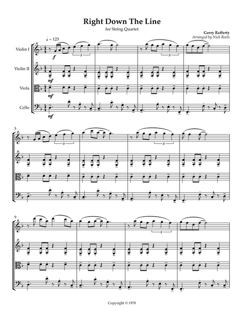 Right Down The Line (Arr. Nick Roels) - Gerry Rafferty (String Quartet)