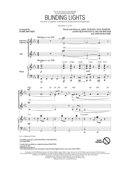 Blinding Lights (arr. Mark Brymer) - Pentatonix, The Weeknd (Choral, SSA)