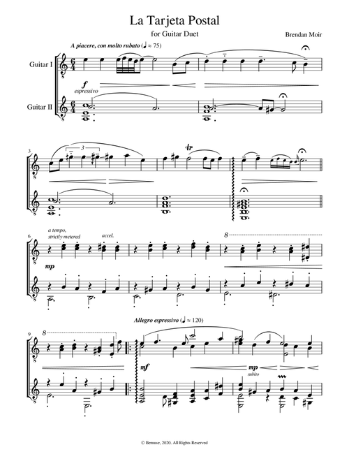 La Tarjeta Postal for Guitar Duet - Brendan Moir (Solo Guitar)
