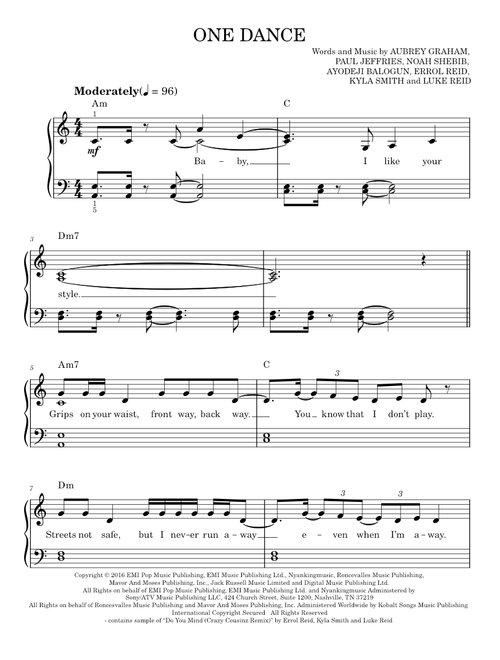 One Dance - Drake (Easy Piano)