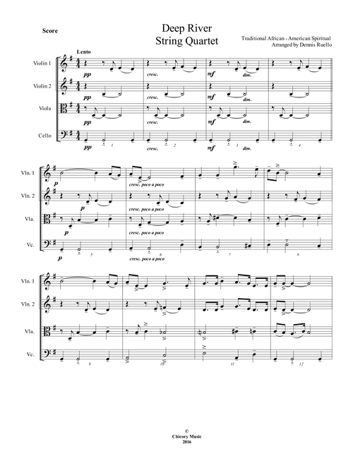 Deep River - String Quartet - Intermediate (Arr. Dennis Ruello) - African - American Spiritual (String Quartet)