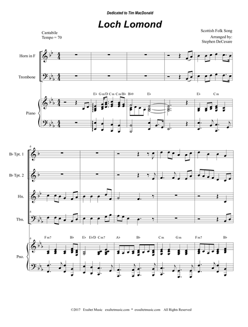 Loch Lomond (Brass Quartet and Piano) (Arr. Stephen DeCesare) (Brass Ensemble)