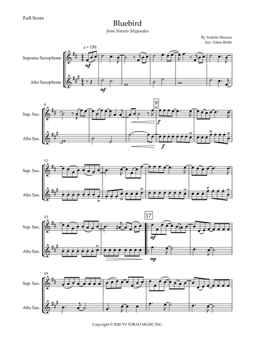 Ikimono Gakari's Blue Bird (Arr. Fabio Britto) - Yoshiki Mizuno (Saxophone Duet)