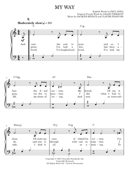 My Way - Elvis Presley, Frank Sinatra, Paul Anka (Easy Piano)