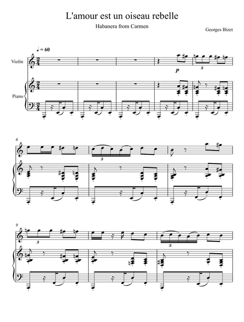 Georges Bizet - Habanera "L’amour est un oiseau rebelle" (Violin Solo) (Arr. André Laitano) (Violin and Piano)