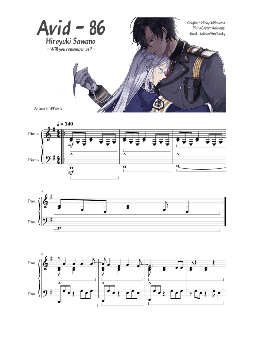 Avid-86-Animenz(FullVersion) Sheet Music for Piano (Solo