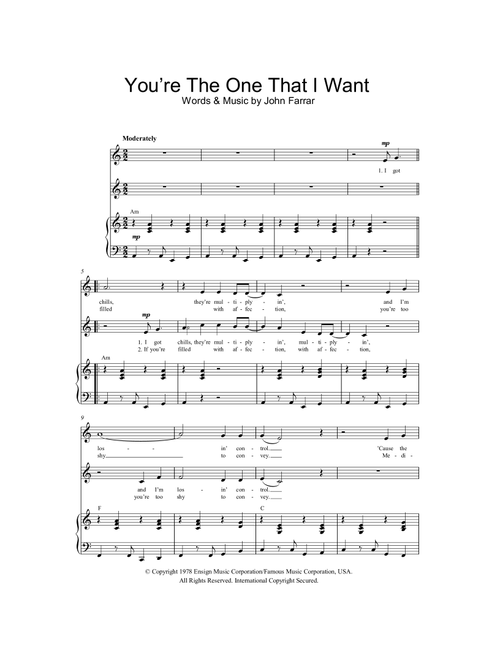You're The One That I Want - John Farrar (Choral, 2-Part)