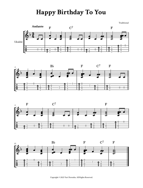 Happy Birthday To You - Fingerstyle Ukulele (with TAB) (Arr. Yuri Noronha) - Traditional (Ukulele)