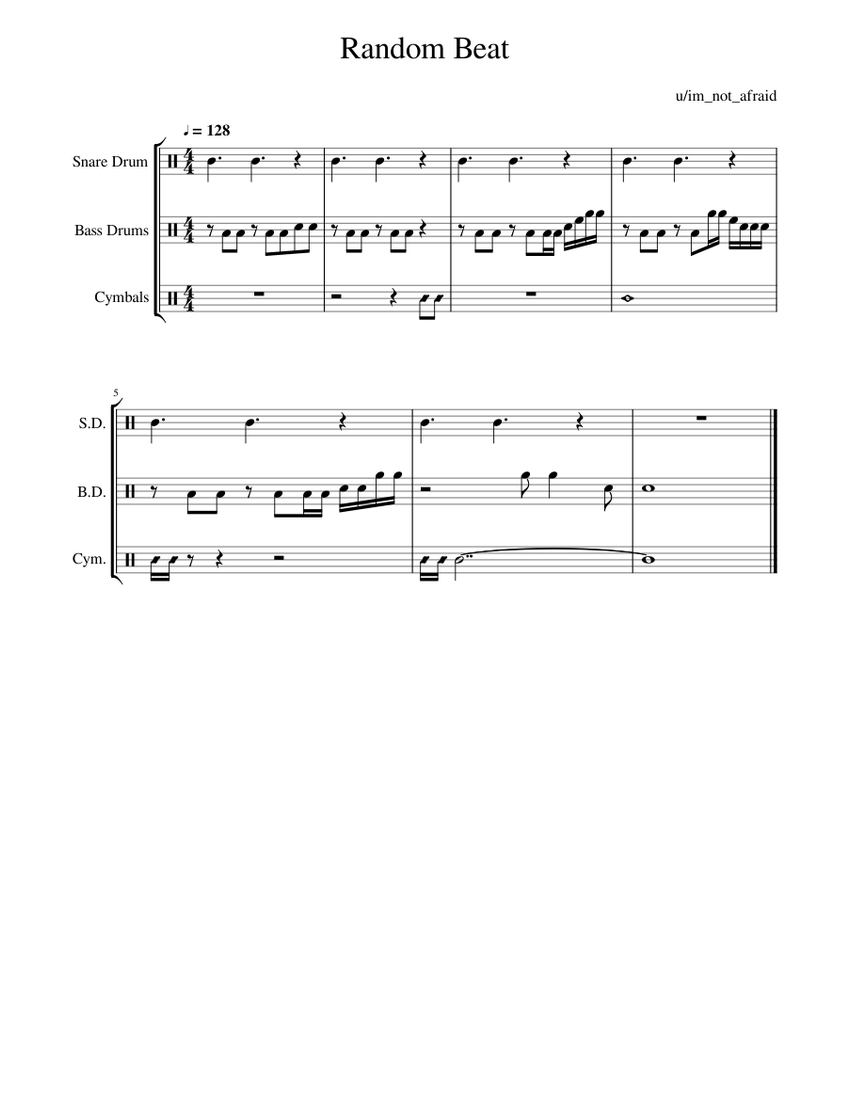 Random Beat Sheet music for Snare drum, Crash, Bass drum (Mixed Trio ...