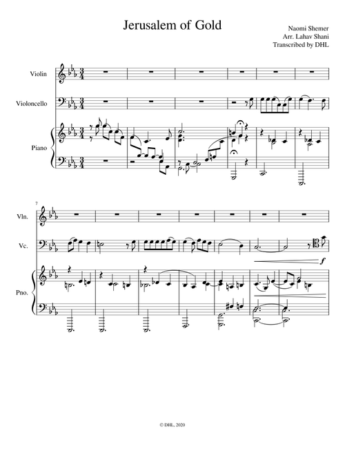 Jerusalem of Gold - Piano Trio arr. Lahav Shani, transcribed DHL