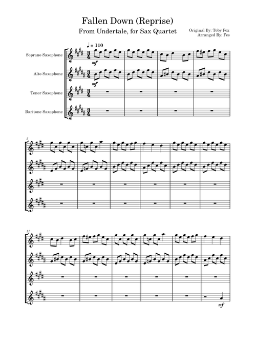 Fallen Down (Reprise) for Saxophone Quartet