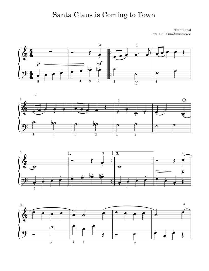 Santa claus is coming to town – Easy version Sheet Music for Piano ...