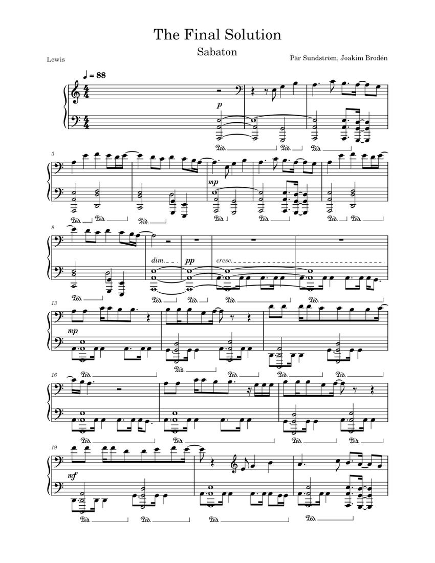The final solution Sabaton Sheet music for Piano (Solo)