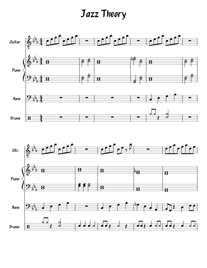 Rhythm Section Jazz Sheet Music for Piano, Guitar, Bass guitar, Drum ...