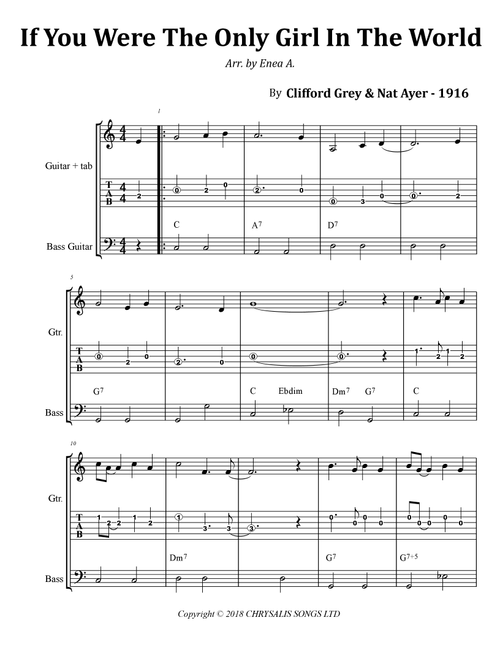 If You Were The Only Girl In The World (Arr. Enea A.) - Grey Ayer, Nat D. Ayer (Bass Tab)