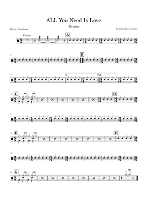 All You Need Is Love – The Beatles Sheet Music for Drum group