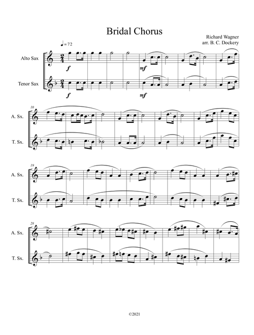 Bridal Chorus (Here Comes the Bride) for Alto and Tenor Sax Duet (Arr. B. C. Dockery) - Richard Wagner (Instrumental Duet)