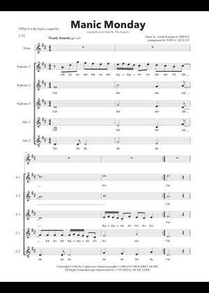 Manic Monday – The Bangles Sheet music for Piano, Vocals (Piano-Voice ...