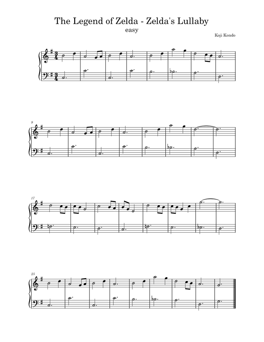 The Legend of Zelda Zelda's Lullaby - Koji Kondo Sheet Music for Piano ...