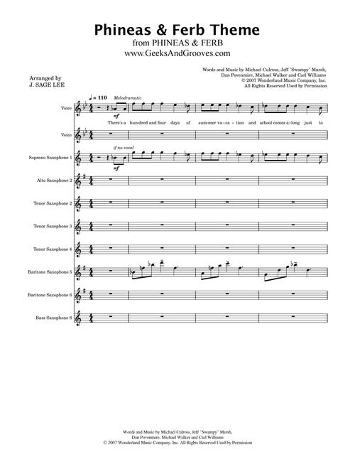 Phineas And Ferb Theme (Arr. J. Sage Lee) - Carl Williams, Michael Walker, Jeff "Swampy" Marsh (Woodwind Ensemble)