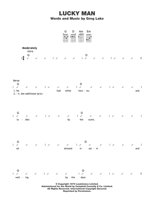 Lucky Man - Emerson Lake & Palmer (Ukulele Chords-Lyrics)