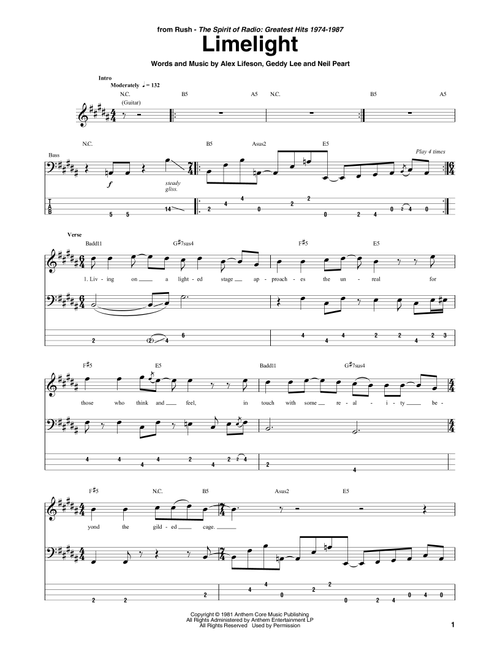 Limelight - Rush (Bass Tab)