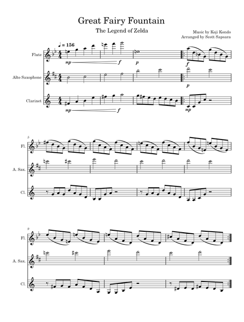 Great Fairy Fountain – Koji Kondo Great Fairy Fountain - Flute + Clarinet + Alto Sax