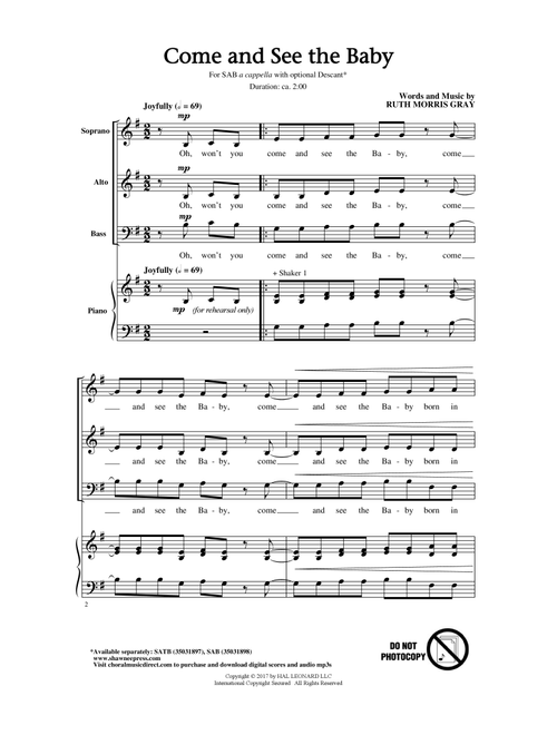 Come And See The Baby - Ruth Morris Gray (Choral, SAB)