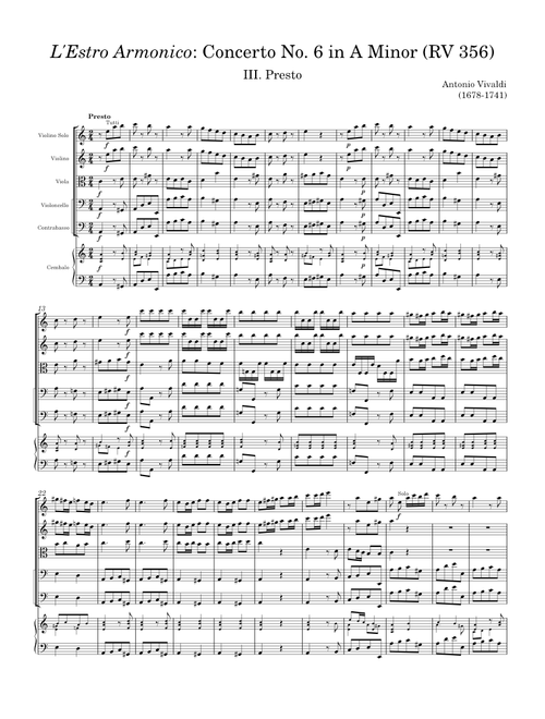 L'Estro Armonico: Concerto No. 6 in A Minor (RV 356): III. Presto