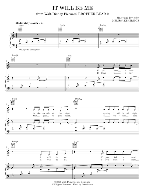 It Will Be Me - Brother Bear 2 Movie, Melissa Etheridge (Piano-Vocal-Guitar)