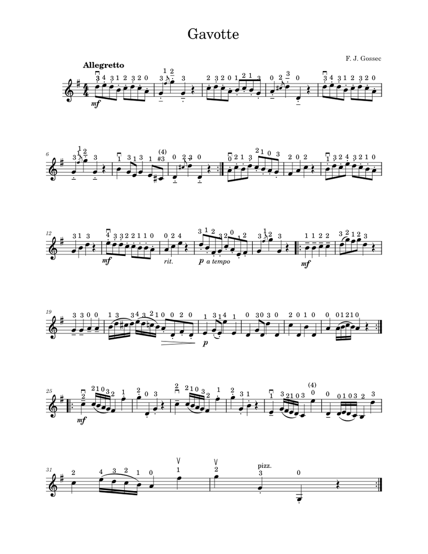 Gavotte F. J. Gossec Sheet music for Violin (Solo)