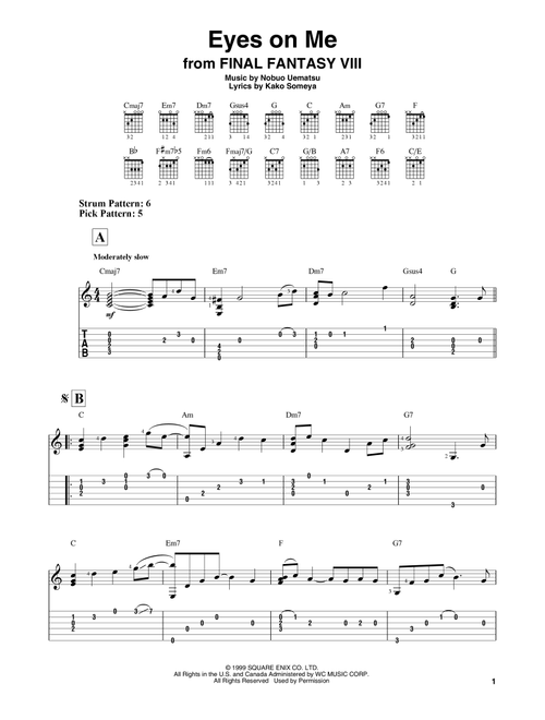 Eyes On Me (from Final Fantasy VIII) - Kako Someya & Nobuo Uematsu, Nobuo Uematsu, Kako Someya (Easy Guitar with TAB)