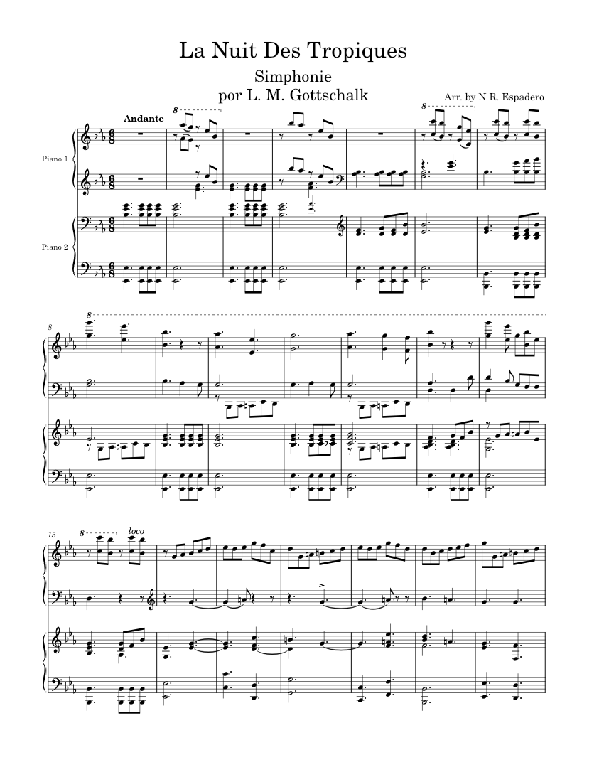 La Nuit Des Tropiques - Two Pianos (1859) Sheet Music for Piano