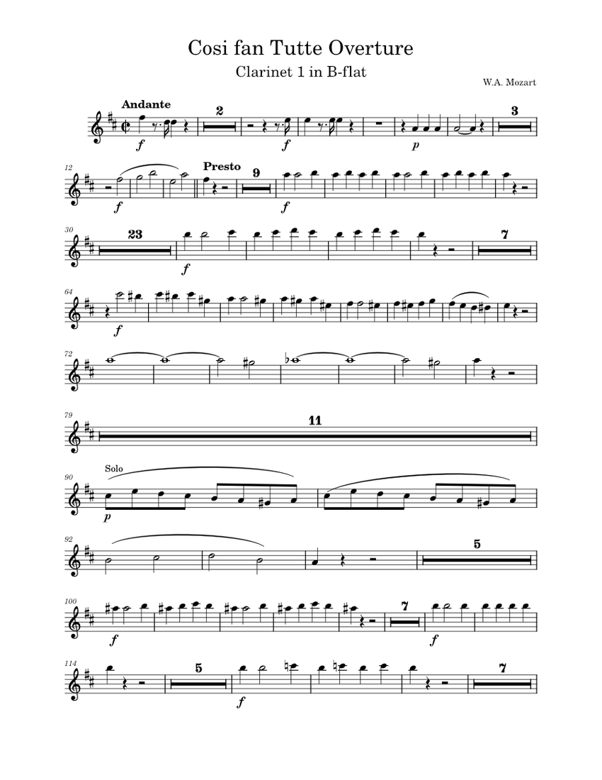 Così fan tutte, K.588 – Wolfgang Amadeus Mozart Cosi Cl.1 in Bb