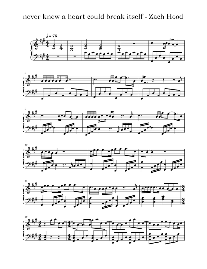 Never knew a heart could break itself Zach hood Sheet music for Piano
