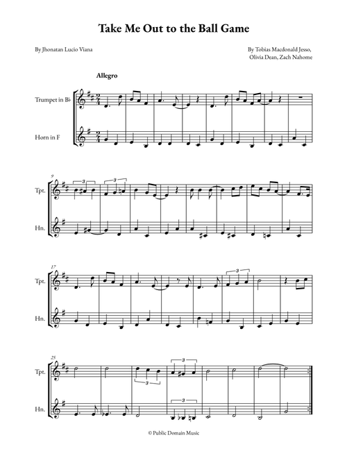 Take Me Out to the Ball Game (Arr. Jhonatan Lucio Viana) - Albert von Tilzer (Instrumental Duet)