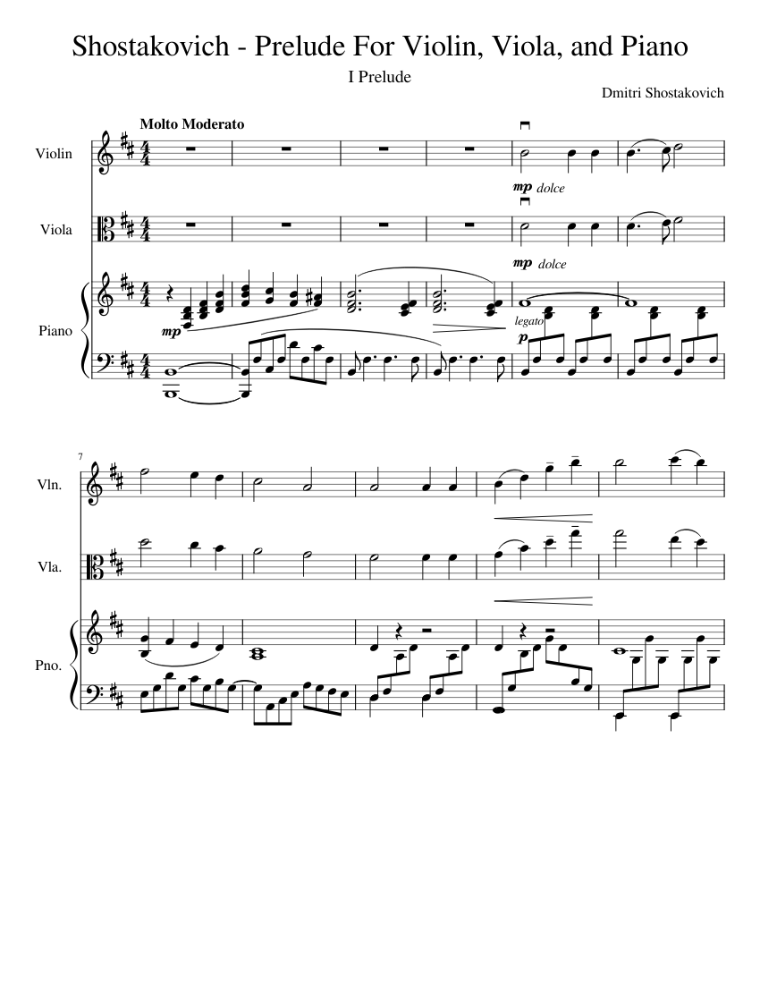 Shostakovich Prelude For Violin Viola and Piano Sheet music for Piano Violin Viola String Duet Musescore