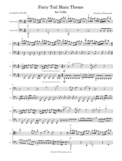 Fairy Tail Main Theme for Cello (Easy Version)