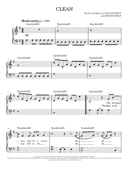 Clean - Taylor Swift (Easy Piano)